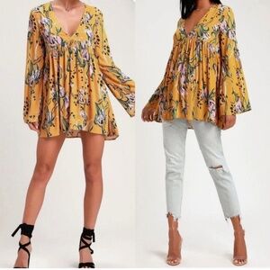 Free People Yellow Bella Print Tunic Sz M